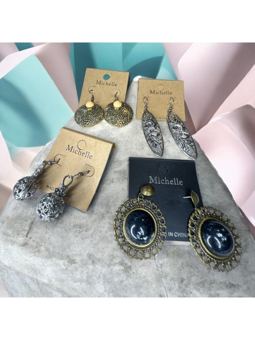 Michelle Mixed Metal Statement Earrings Set Dangle Styles With Intricate Designs